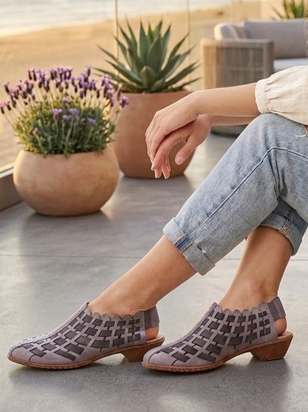 Rieker anti stress Women's Gray leather Woven Slingback heels Size 39